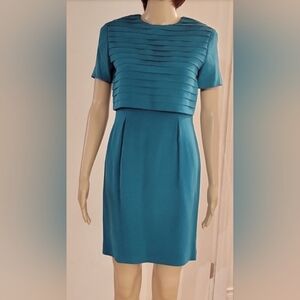 100% Silk Short Sleeve Vintage Talbots Mini Dress / Sz 2P / Teal